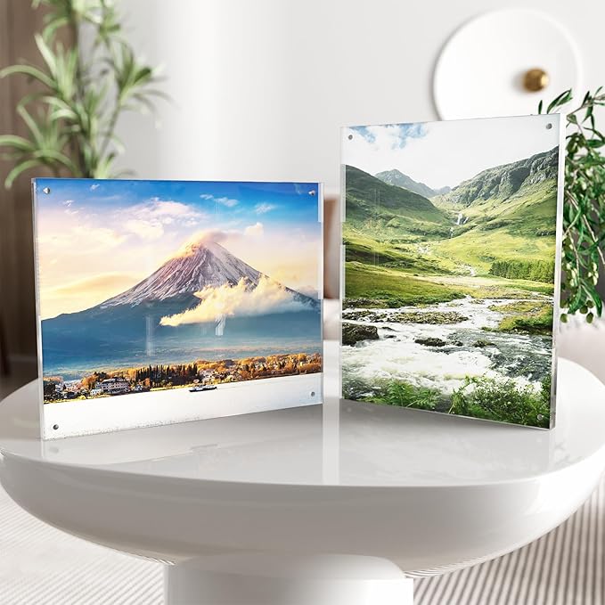 8x10 Acrylic Picture Frame 5 Pack, Clear Freestanding Double Sided Frameless Magnetic Photo Frames, Desktop Display Decor Gift