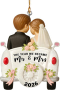 Wedding Ornament 2026 – The Year We Became Mr and Mrs 2026 – First Christmas Married Ornament – Bride and Groom Car Keepsake – Gift for Newlyweds, Couples, Husband and Wife