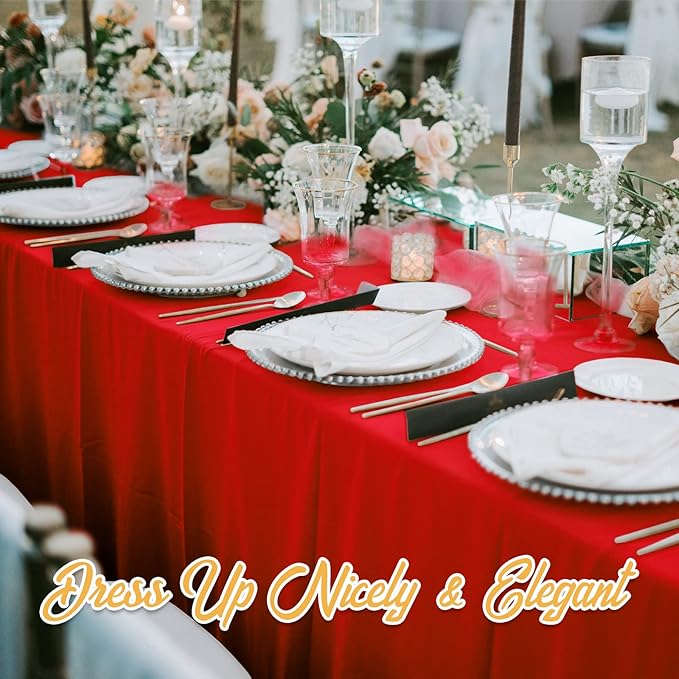 BRILLMAX 6 Pack Red Tablecloths 70 x 120 Inch for 6ft or 8ft Rectangle Tables - Rectangular Bulk Linen Polyester Fabric Washable Cloth Cover for Wedding Reception Banquet Birthday Party