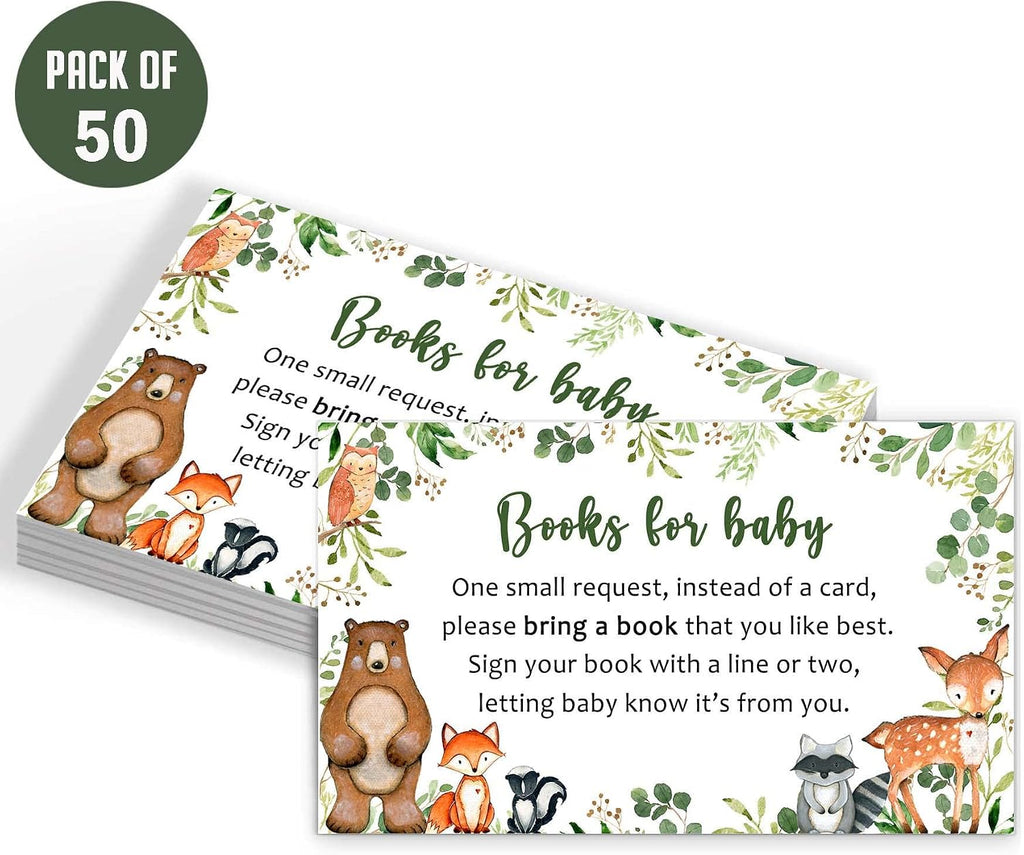 Yuzioey 50 Woodland Baby Shower Invitations, Forest Woodland Greenery Invitations Macthing Envelpoes, Diaper Raffle Tickets, Book Request Cards, Forest Creatures Invitations