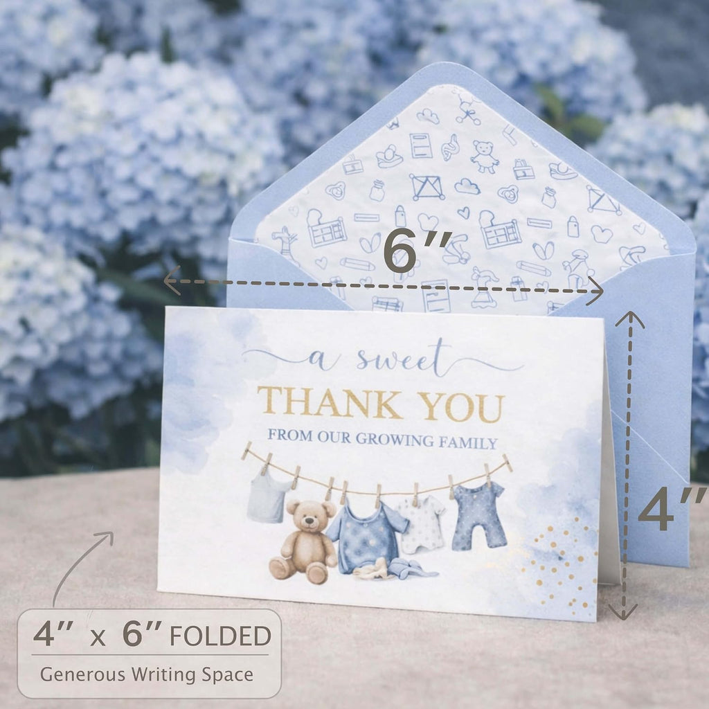 Baby Shower Thank You Cards - 50 Baby Thank You Notes with Assorted Envelopes & Stickers - Cute Watercolor & Gold Foil Delicate Greeting Cards Bulk Pack