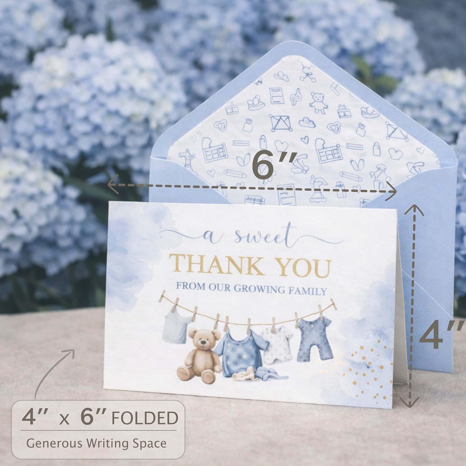 Baby Shower Thank You Cards - 50 Baby Thank You Notes with Assorted Envelopes & Stickers - Cute Watercolor & Gold Foil Delicate Greeting Cards Bulk Pack