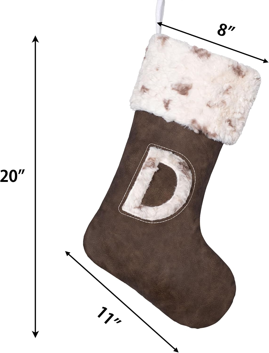 BHD BEAUTY Initial Christmas Stockings 2025 Monogram Personalized Brown-Leather Soft Faux Fur Embroidery for Family Decorations Hanging Ornament for Xmas Holiday Party Letter J