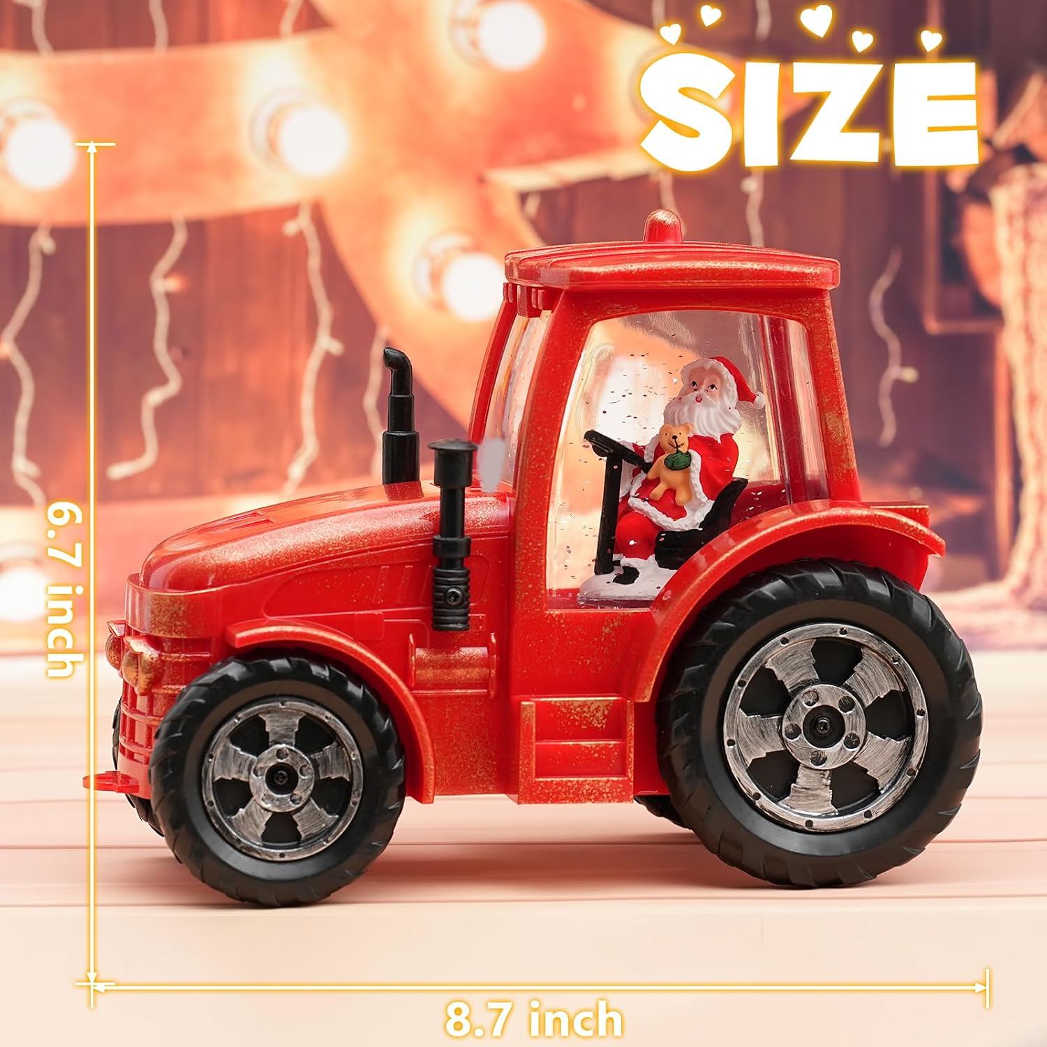 Christmas Snow Globe Lantern, Musical Lighted Red Tractor Snow Globe, 6H Timer, Battery & USB Powered Spinning and Swirling Glitter Christmas Santa Snow Globes Decorations Gifts for Old Man, Father