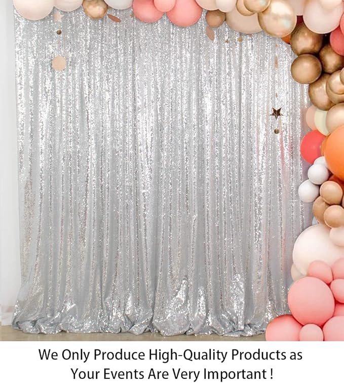 ShinyBeauty Sparkling Sequin Photo Backdrop 7x7 Feet - Silver Glitter Polyester Fabric for Baby Showers, Birthdays, Photoshoots, Wall Decor (Professional Studio & Party Decoration)