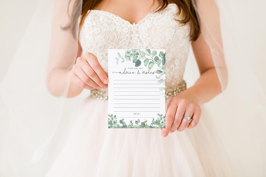 Your Main Event Prints Eucalyptus Advice and Wishes Cards for Bridal Showers, Weddings, and the Bride and Groom - Pack of 50 5"x7" Cards