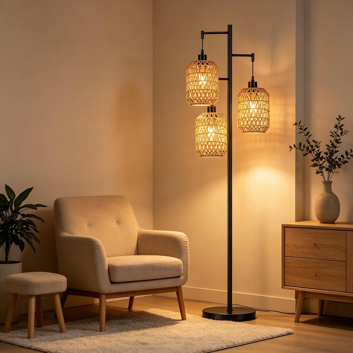 qiyizm floor lamp for living room,bedroom,boho rattan tree on a desk or shelf