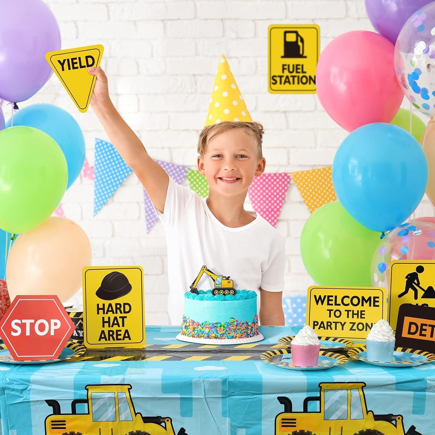 WERNNSAI 12 PCS Construction Party Decorations - Under Construction Birthday Party Supplies with Traffic Road Signs Cutouts for Boys Kids Truck Theme Birthday Baby Shower Wall Decor
