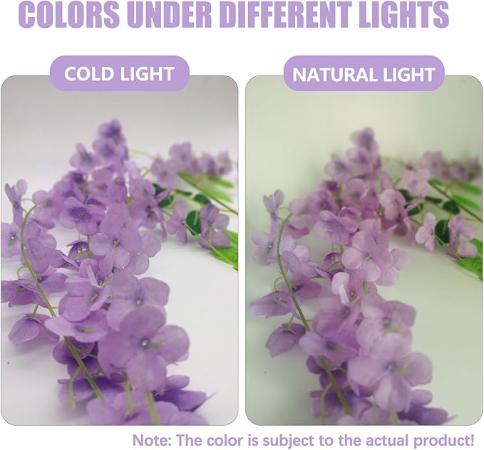 5 Pack Light Purple Wisteria Hanging Flowers, 3.44 Ft Fake Hanging Flowers, Artificial Wisteria Garland Vines for Wedding Room Backdrop Outdoor Patio Garden Decoration