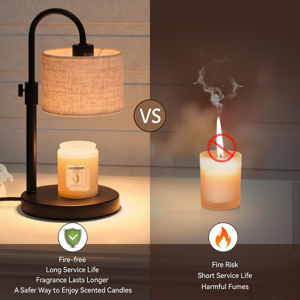 FINCMY Candle Warmer Lamp with Timer, Adjustable Height Candle Wax Warmer Candle Lamp Warmer for Jar Candles, Home Decor House Warming Gifts Compatible with Various Candles (Linen)