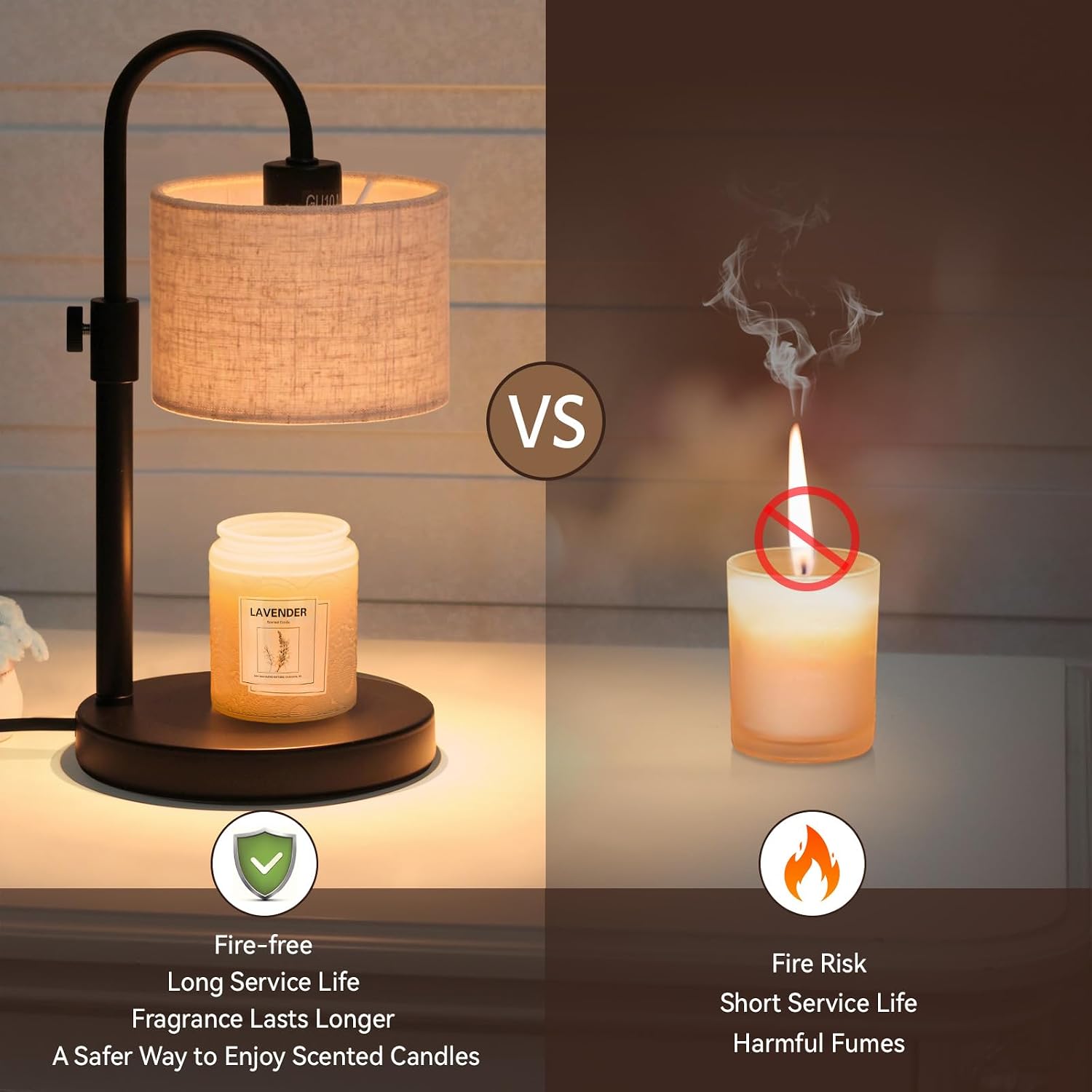 FINCMY Candle Warmer Lamp with Timer, Adjustable Height Candle Wax Warmer Candle Lamp Warmer for Jar Candles, Home Decor House Warming Gifts Compatible with Various Candles (Linen)