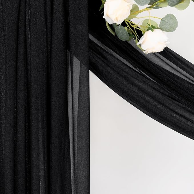 MLMC Black Wedding Arch Draping Fabric 4 Panels 29" x 20 FT Extra Long Gauze Drapes Sheer Backdrop Curtains 6.6 Yards Outdoor Drapery Panels for Wedding Ceremony Party Ceiling Decoration