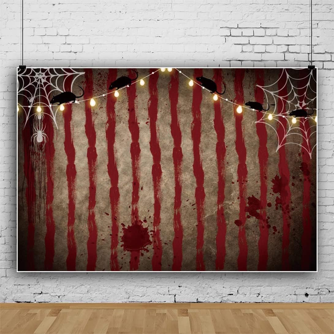 10x7ft Halloween Circus Backdrop Horror Scary Bloody Circus Tent Rat Spider W...