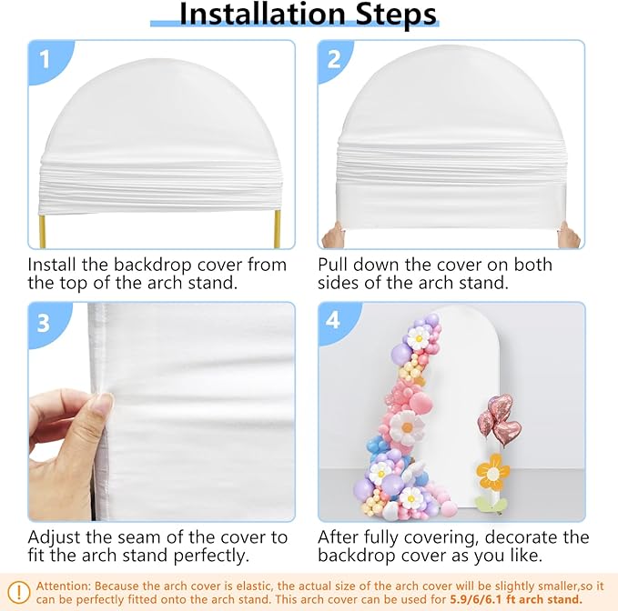 Hemmotop White Arch Backdrop Cover (No Arch Backdrop Stand), 6 ft Spandex Stretchy 2-Sided Arch Stand Covers, Ideal for Wedding, Baby Shower, Ceremony Party Decoration, Ballloon Arches