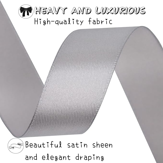 Gray Solid Satin Ribbon 1 Inch 25 Yards Solid Polyester Fabric Ribbon for Gift Wrapping Wedding Christmas Baby Shower Birthday Party Decoration Handmade Immortal Flower Craft