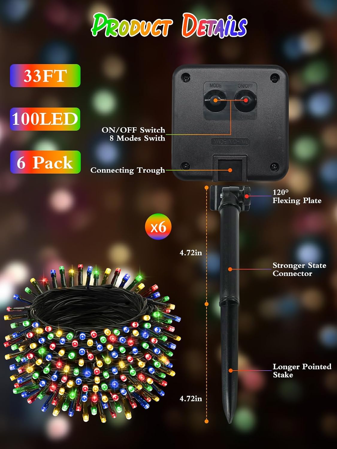 6 Pack 600 LED Solar Christmas Lights Outdoor, Solar Lights Multicolor