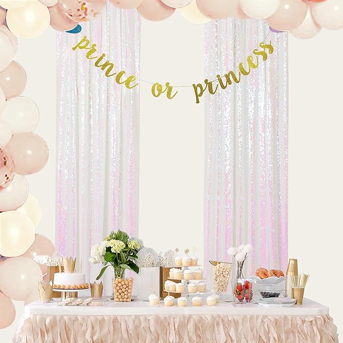 ShinyBeauty Sequin Backdrop Curtains 2FTx8FT 4 Panels Iridescent White - Sparkly Photo Background for Wedding, Party, Event Decor, Mermaid Shimmer Wall Backdrops