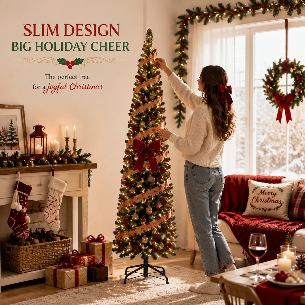 6ft pre-lit slim artificial christmas tree - 260, close-up detail