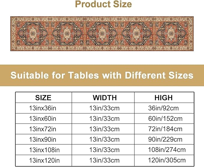 Vintage Boho Floral Table Runner, Rustic Country Farmhouse Orange Black Retro Flower Pattern for Home Kitchen Table Decor Dining Coffee Room Party Decor 13x60in