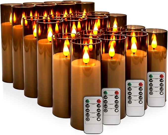 24-Pack Grey LED Flameless Pillar Candles with Remote Control - Perfect for Home, Parties, and Special Festivals Decorations - Indoor/Outdoor