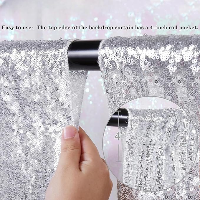 Silver Backdrop Curtains for Birthday - Glitter Party Photography Background 10ft x 10ft Wedding Christmas Home Decorations