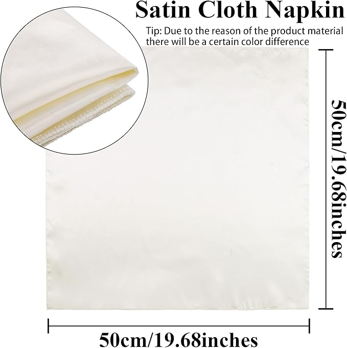 Aneco 12 Pieces Satin Napkin Square 20 x 20 Inches Dinner Napkins Weddings Party Napkin Soft Table Napkins for Romantic Weddings Party Dinner Decoration (Ivory)