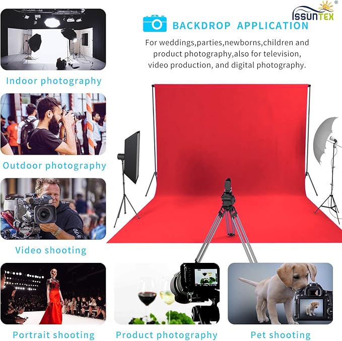 ISSUNTEX 10X16 ft Background Muslin Backdrop, Photo Studio, Collapsible High Density Screen for Video Photography and Television-Red