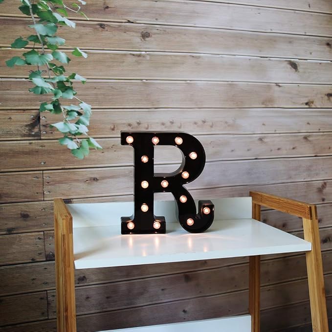 Light Up Black Alphabet Marquee Letters Sign LED Marquee Number Lights Sign for Night Light Home Bar Christmas Lamp Birthday Party Wedding Decoration R