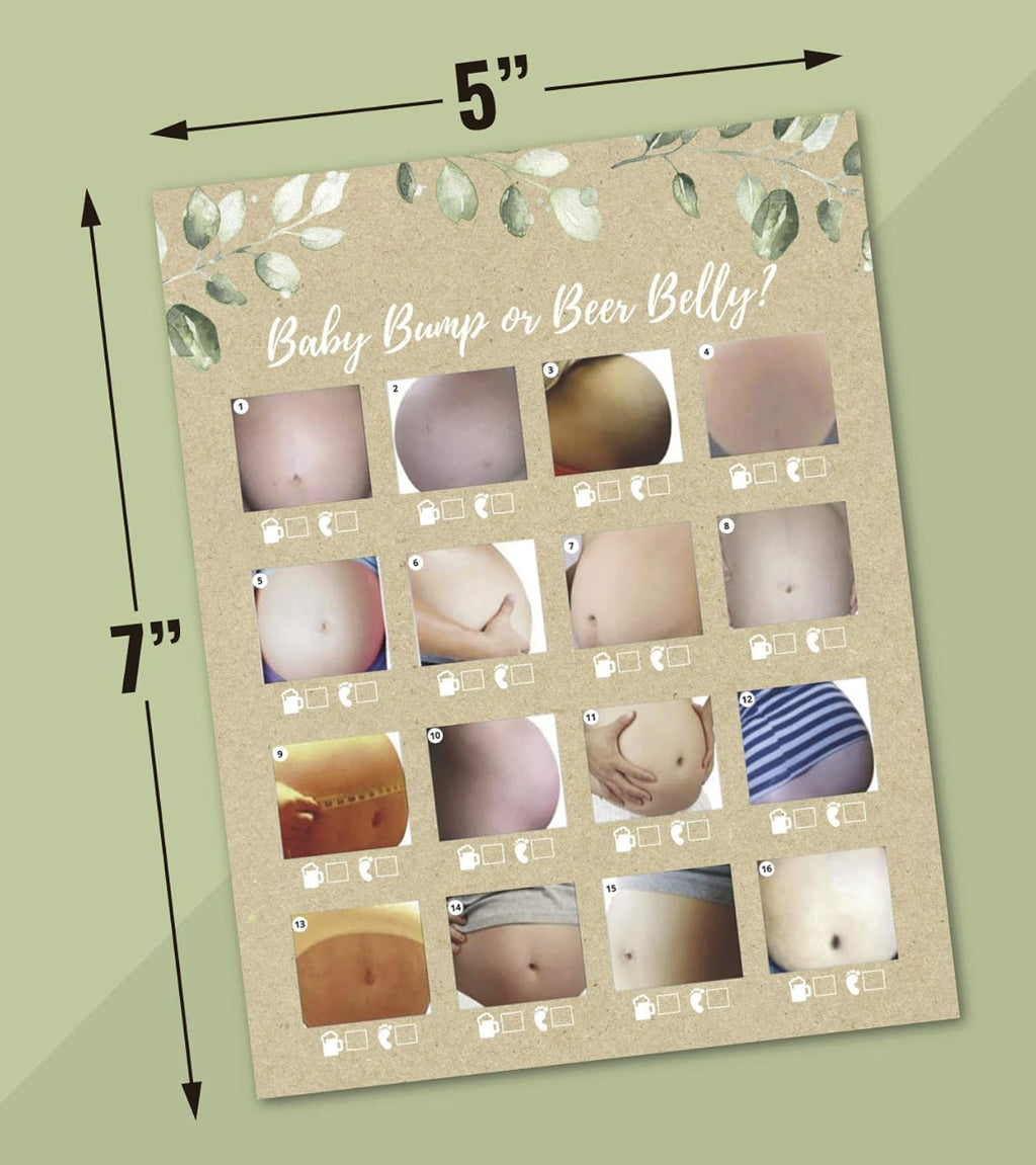 Pink Pixie Studio 30 Beer Belly or Pregnant Baby Bump Game Cards- Baby Shower or Gender Reveal Party Supply Kit- Rustic Gender Neutral Card Design- A Fun Game for Men, Women or Kids. Made in the USA