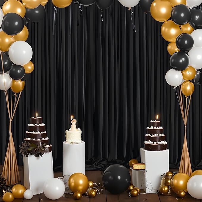 10 ft x 8 ft Wrinkle Free Black Backdrop Curtain for Parties, Polyester Black Photo Backdrop Drapes for Graduation Birthday Wedding Party Stage Curtains