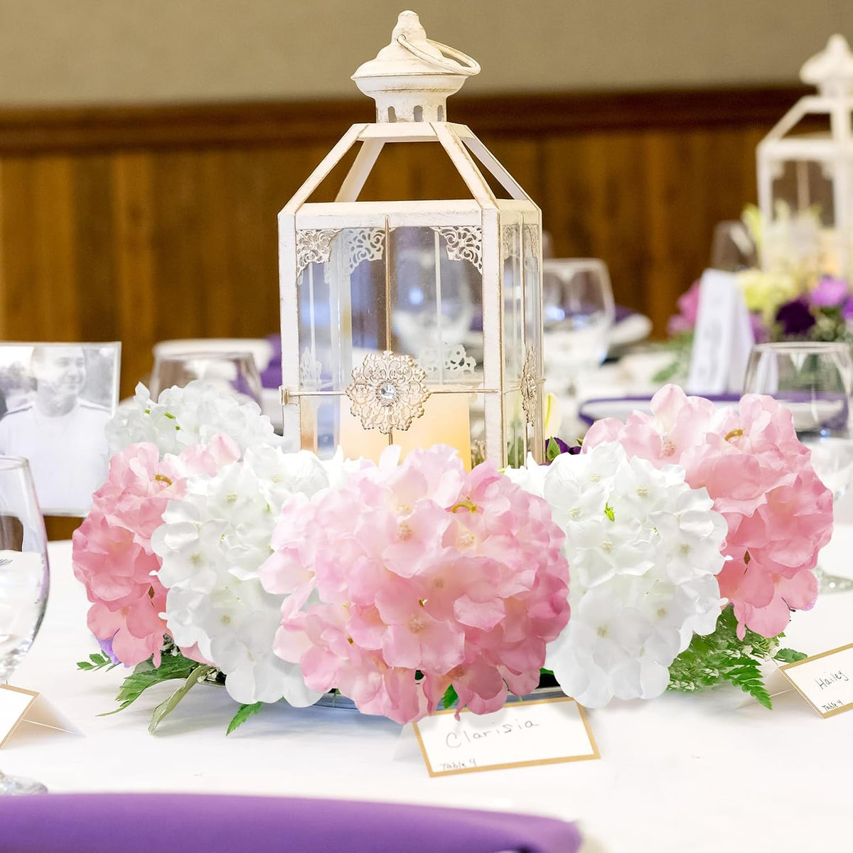 tigeen 100 pcs pink,white hydrangea artificial flowers bulk, side view