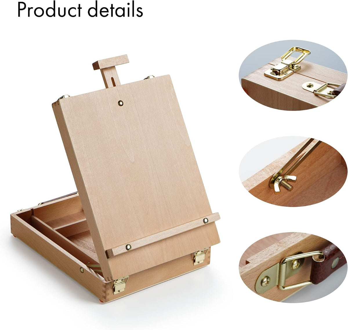 artify adjustable beechwood tabletop painting easel, wooden sketch, close-up detail