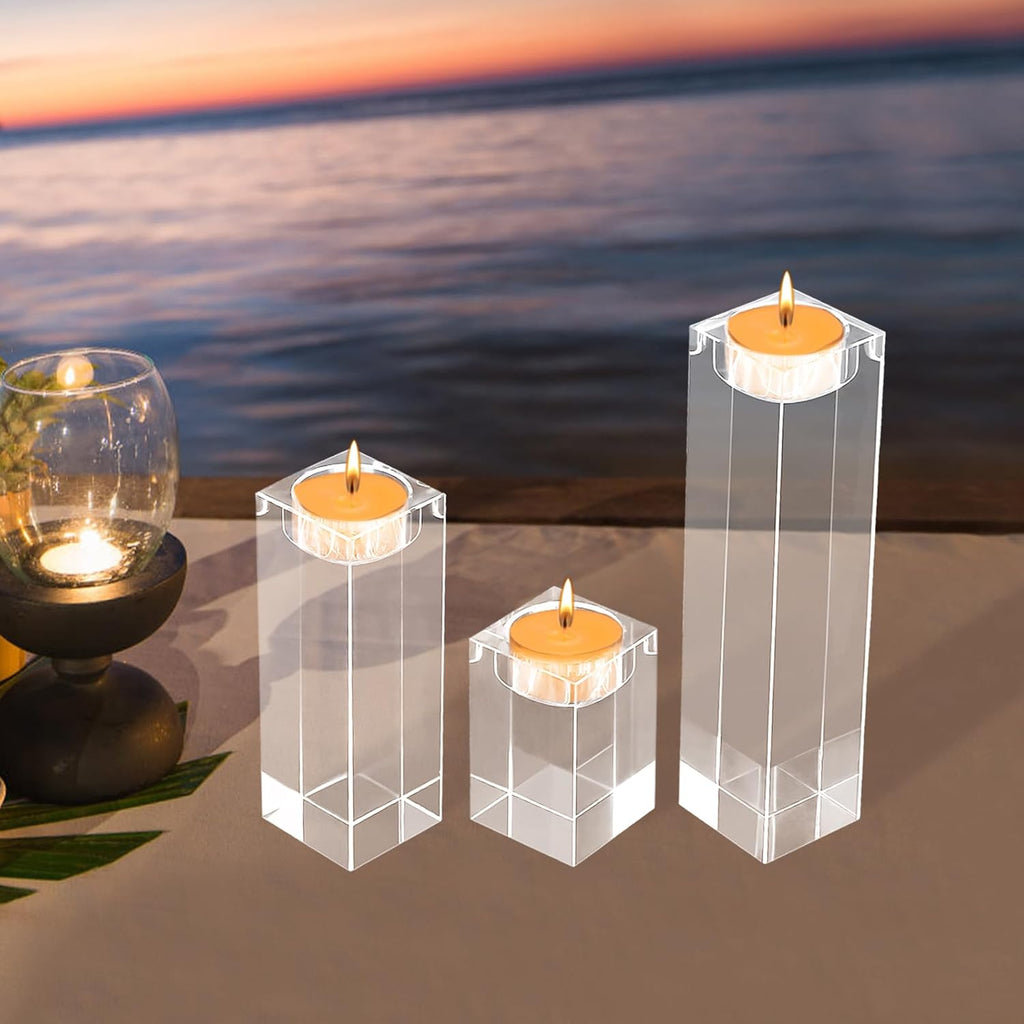 K9 Crystal Candle Holder Set of 3, Clear Glass Tealight Candle Holders for Table Centerpieces, European Style Candle Stands for Dining Table, Wedding, Christmas, Home Decor
