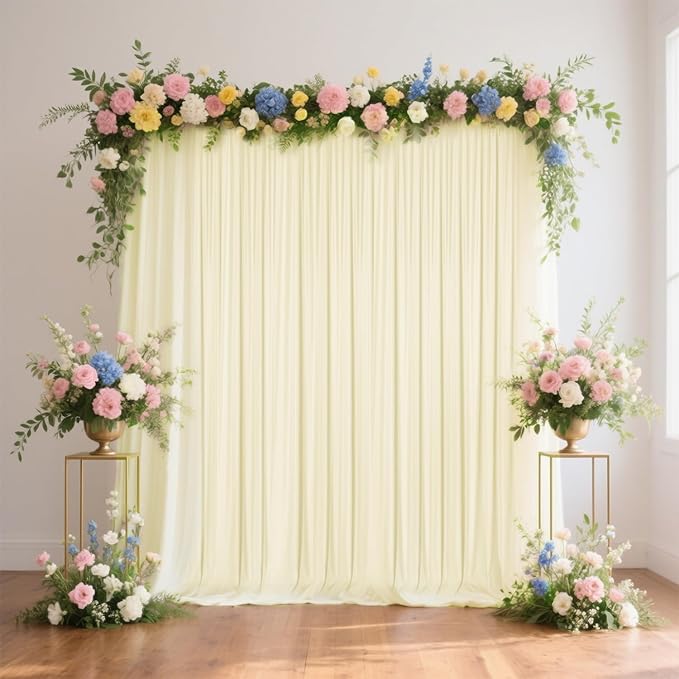 Sugargirl 10x10FT Light Yellow Backdrop Curtains Polyester Photo Backdrop Drapes Curtains 2 Panels with Rod Pockets for Party Birthday Wedding Photography Home Decoration