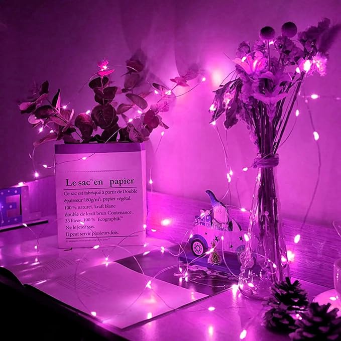 24 Pack Pink Fairy Lights 7Ft 20 LED Twinkle String Lights 3 Modes Battery Operated Waterproof Firefly Starry for Mason Jar Party Wedding Christmas Valentines Day Table Centerpieces