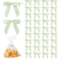50Pcs Olive Green Twist Tie Bows for Gift Wrapping 2.5" Satin Ribbon Bow for Treat Bags Cake Balloons Birthday Party Favors Wedding Decorations