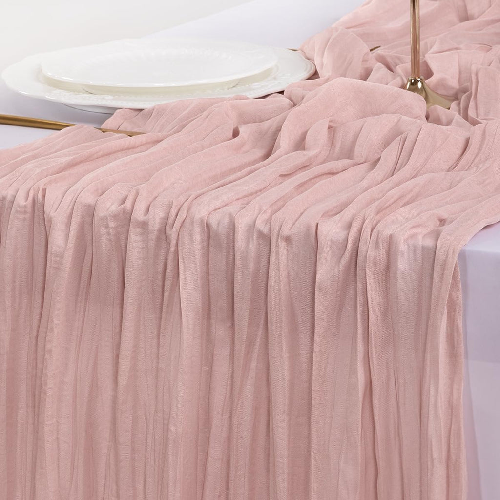 Socomi Pink Cheesecloth Table Runner Summer Boho Rustic Gauze Dusty Pink Farmhouse 120 inch 10FT Cheese Cloth for Wedding Tea Party Baby Shower Birthday Home Decor Holiday Decorations