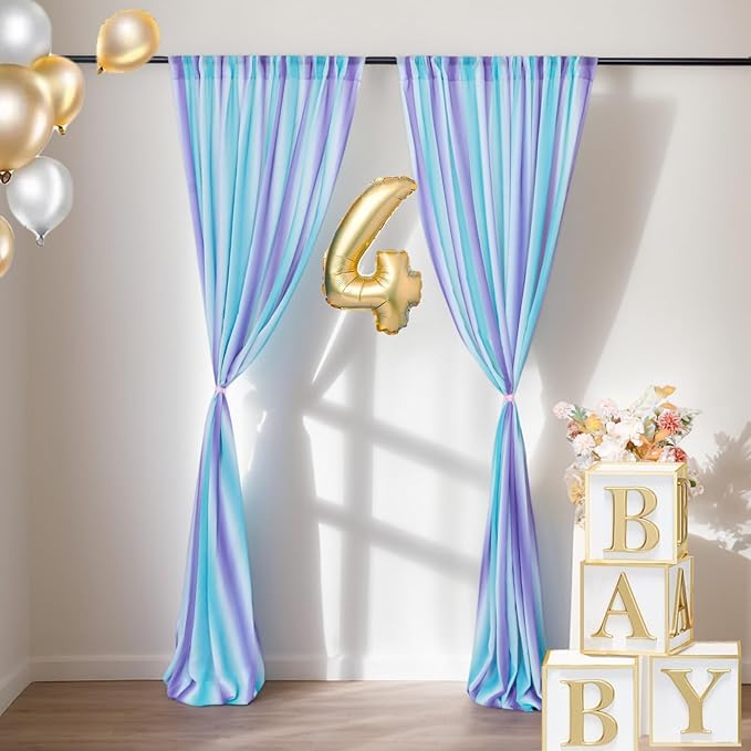 DUOBAO Sheer Curtains for Girls Bedroom, Light Filtering Purple Rod Pocket Drapes - 2 Panels 29x120 Inches, Mermaid Design