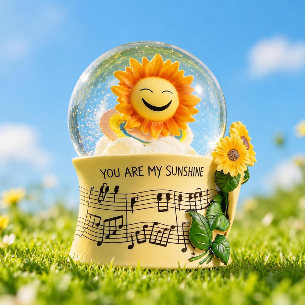 You are My Sunshine Snow Globe Music Box with Colorful Lights, Sunflower Musical Snowglobe, Wind Up Resin Flower Music Box Gifts for Mom Wife Girlfriend Grandma Women Birthday Anniversary