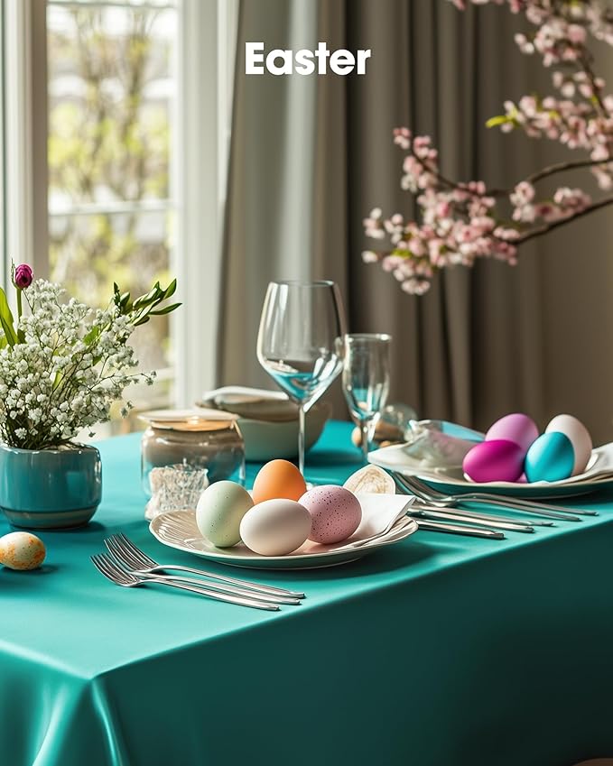 Pureegg Plastic Table Cloth Disposable 10 Pack, 54 x 108 Inch Table Cloths, Easter Party, Summer, Decorative Tablecloths, Rectangle, Turquoise Plastic Cover, Leakproof & Sturdy, Teal