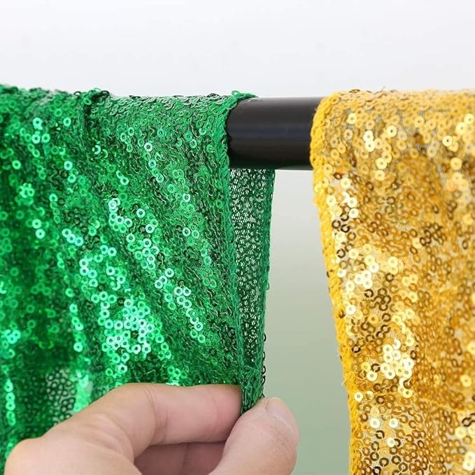 Poise3EHome 4Pcs 2Ft x 8Ft Green Sequin Backdrop Curtains, Glitter Photography Background, Sequence Xmas Thanksgiving Backdrop (Green, 4 pcs-2ftx8ft)