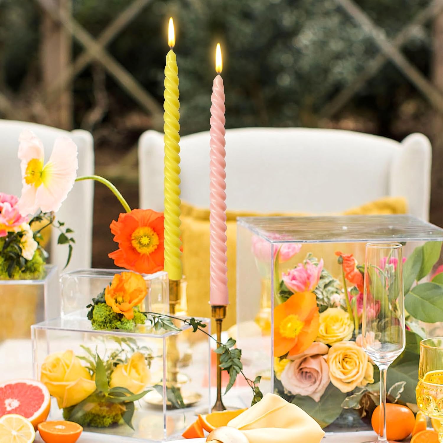 10 Inch Cream Spiral Taper Candles for Home Decoration, 12 Pack Candy-Color Candlesticks for Dinner Party Wedding Holiday
