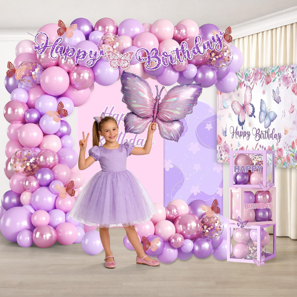 butterfly birthday decorations complete party set, butterfly theme, side view
