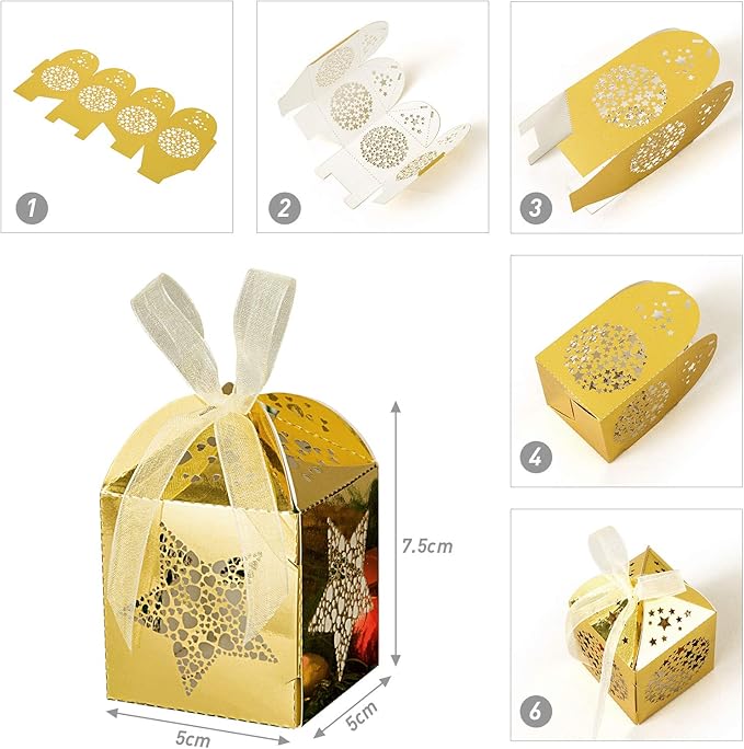 Naler 40pcs Mini Christmas Gift Boxes for Presents, Favor Boxes for Halloween Christmas Wedding Favor Party Gift Wrap Decoration, Gold & Silver, 2 x 2 x 3 Inches