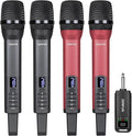Rechargeable Wireless Microphones 4, Pro Handheld Cordless Mics System Dynamic with Echo Treble BASS VOL Control for Karaoke Singing Church Party, 1/4'' Output, D240, Grey&Red