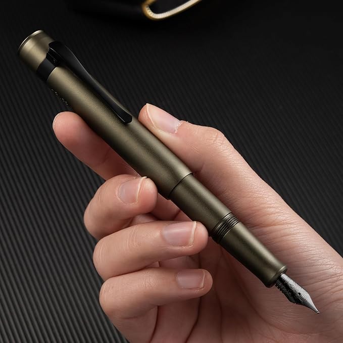Hongdian M2 Black Forest Mini Fountain Pen, Extra Fine Soft Nib & Sleek Shape Aluminium Short Pocket Travel Pen (Caramel Brown)