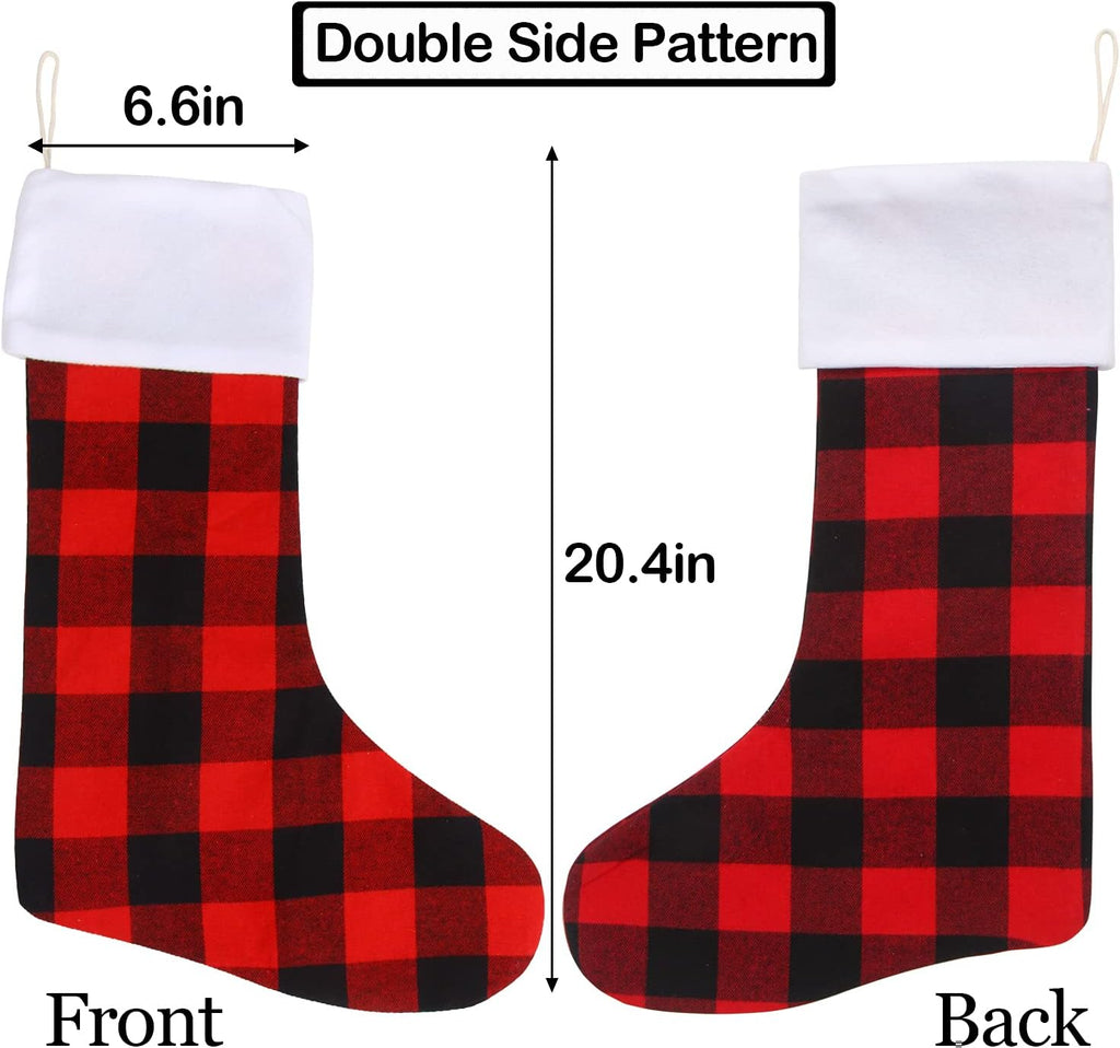 DIYASY Christmas Buffalo Plaid Stockings,6 Pack 18 Inches Large Black White Plaid Stockings