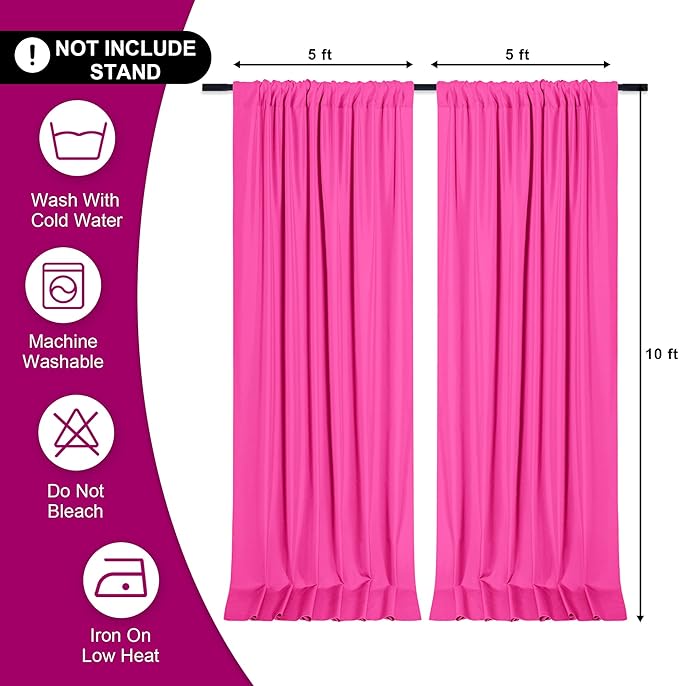 DWCN 10x10 FT Fuchsia Backdrop Curtains for Parties, Photography Backdrop Drapes with Rod Pockets for Wedding Decorations Stage Birthday Family Gatherings, 2 Panels 5ft x 10ft