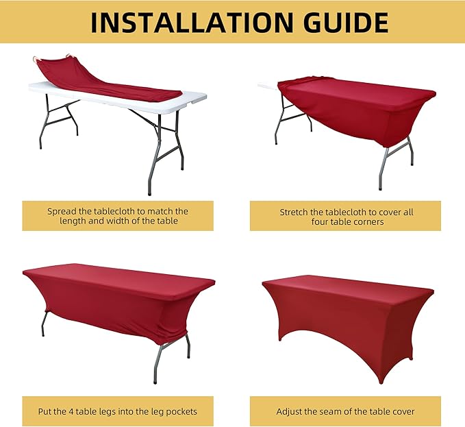 10-Pack 6ft Spandex Table Covers for Rectangle Standard Folding Tables - Wrinkle Resistant Stretch Tablecloths - Ultimate Fitted Table Protector for Parties, Banquet, Wedding
