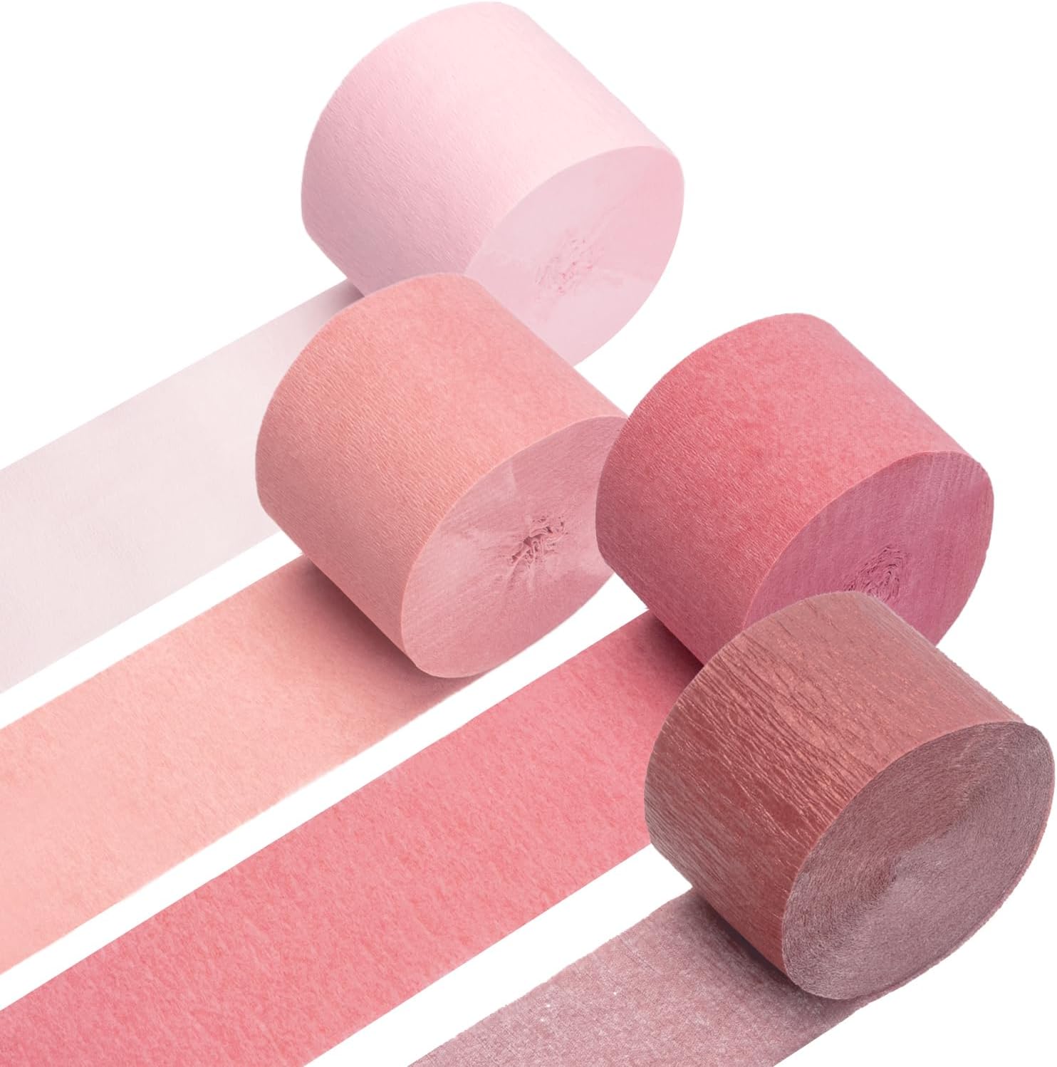 PIGETALE Crepe Paper Streamers 4 Rolls 328ft, Pack of Metallic Rose Gold, Pink, Dusty Pink Party Streamers for Birthday Wedding Bachelorette Baby Bridal Shower Party Decorations (1.8Inch x 82Ft/Roll)